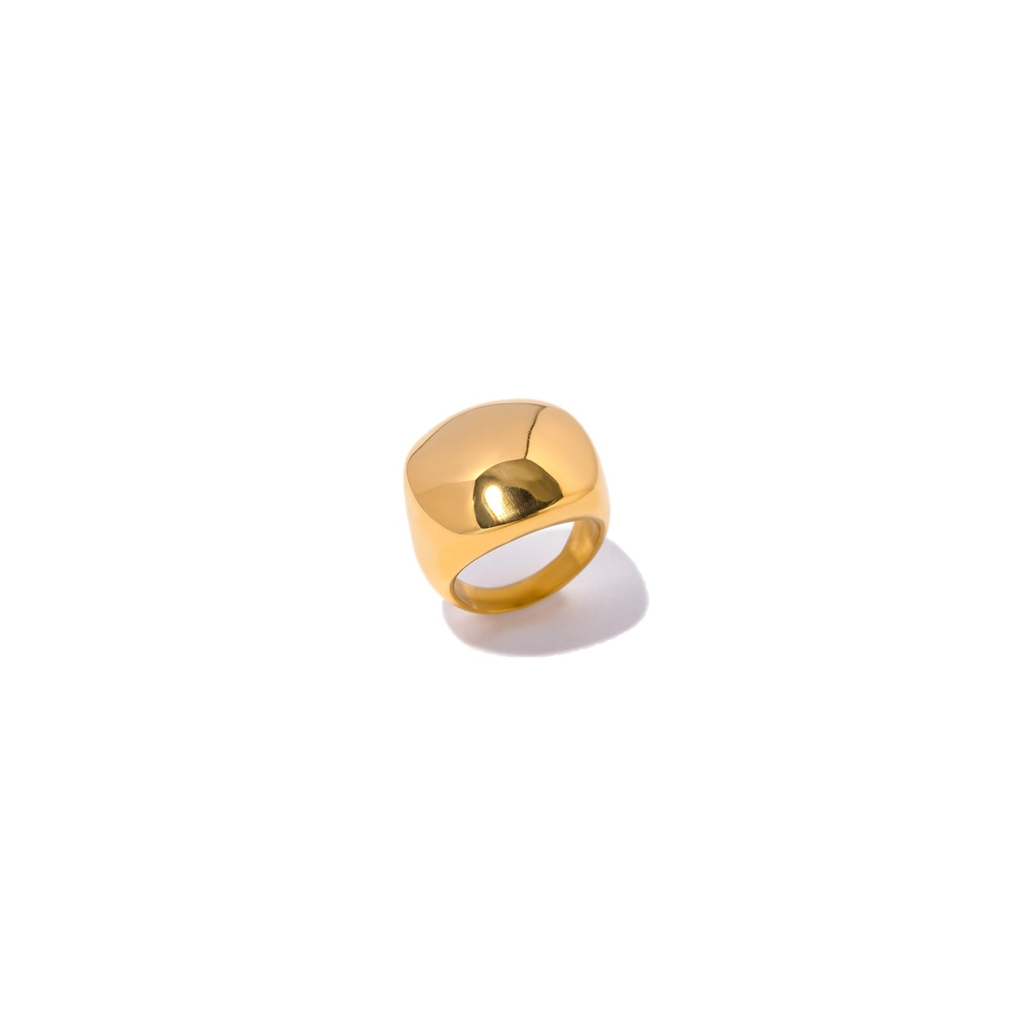 Gold round square ring with a bold and eye-catching design.