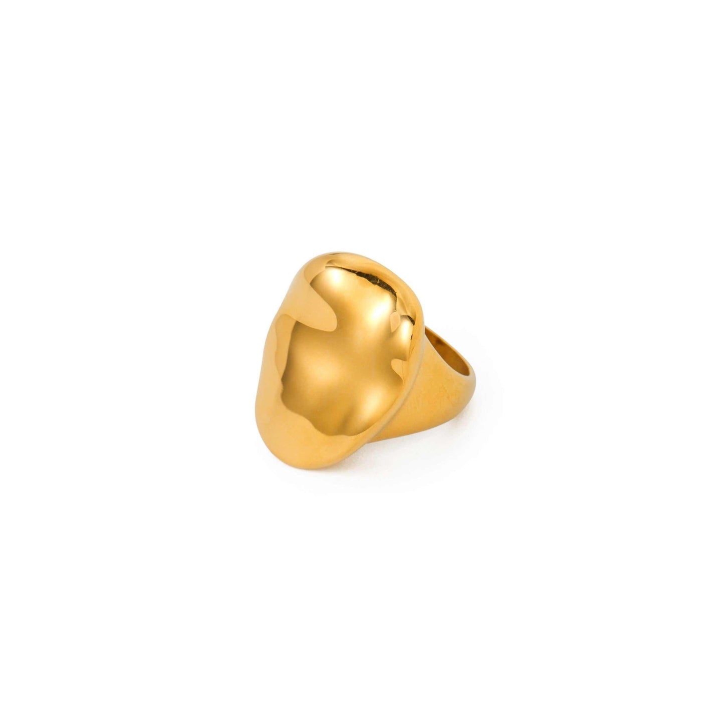 gold chunky oval ring with unique shape and playful weight