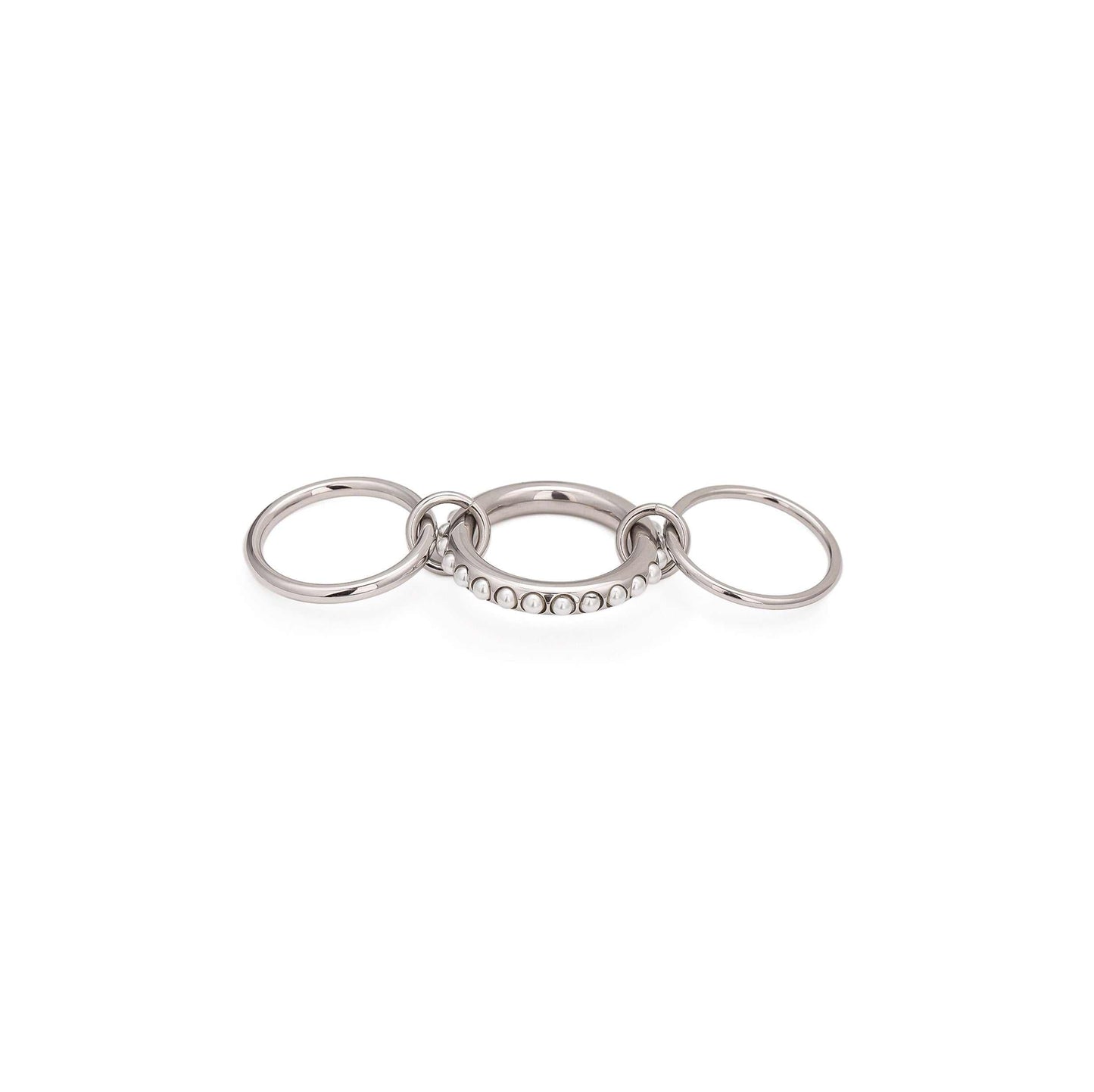 Silver Pearl Multi Layer Ring with stackable design and lustrous pearls.