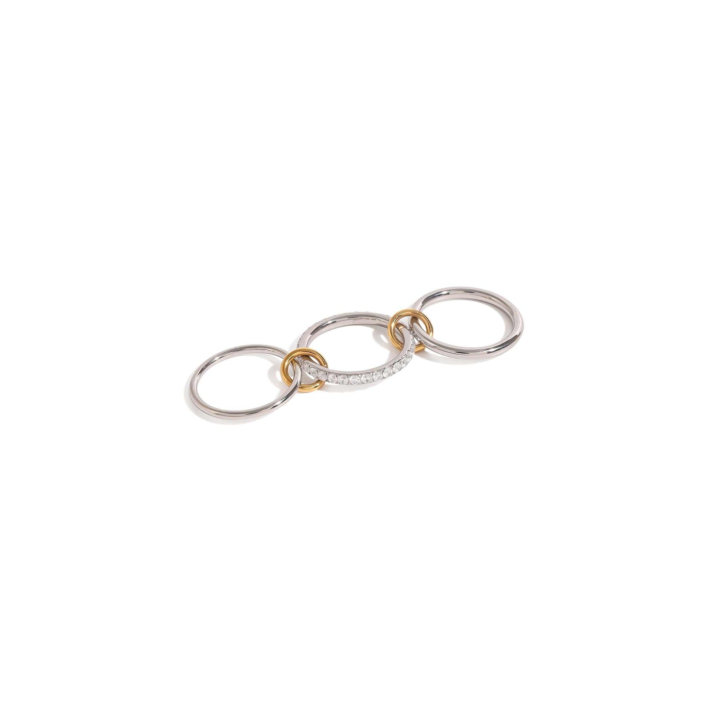 Silver CZ multi-layer ring with zircon stones, ideal for stacking and versatile wear.