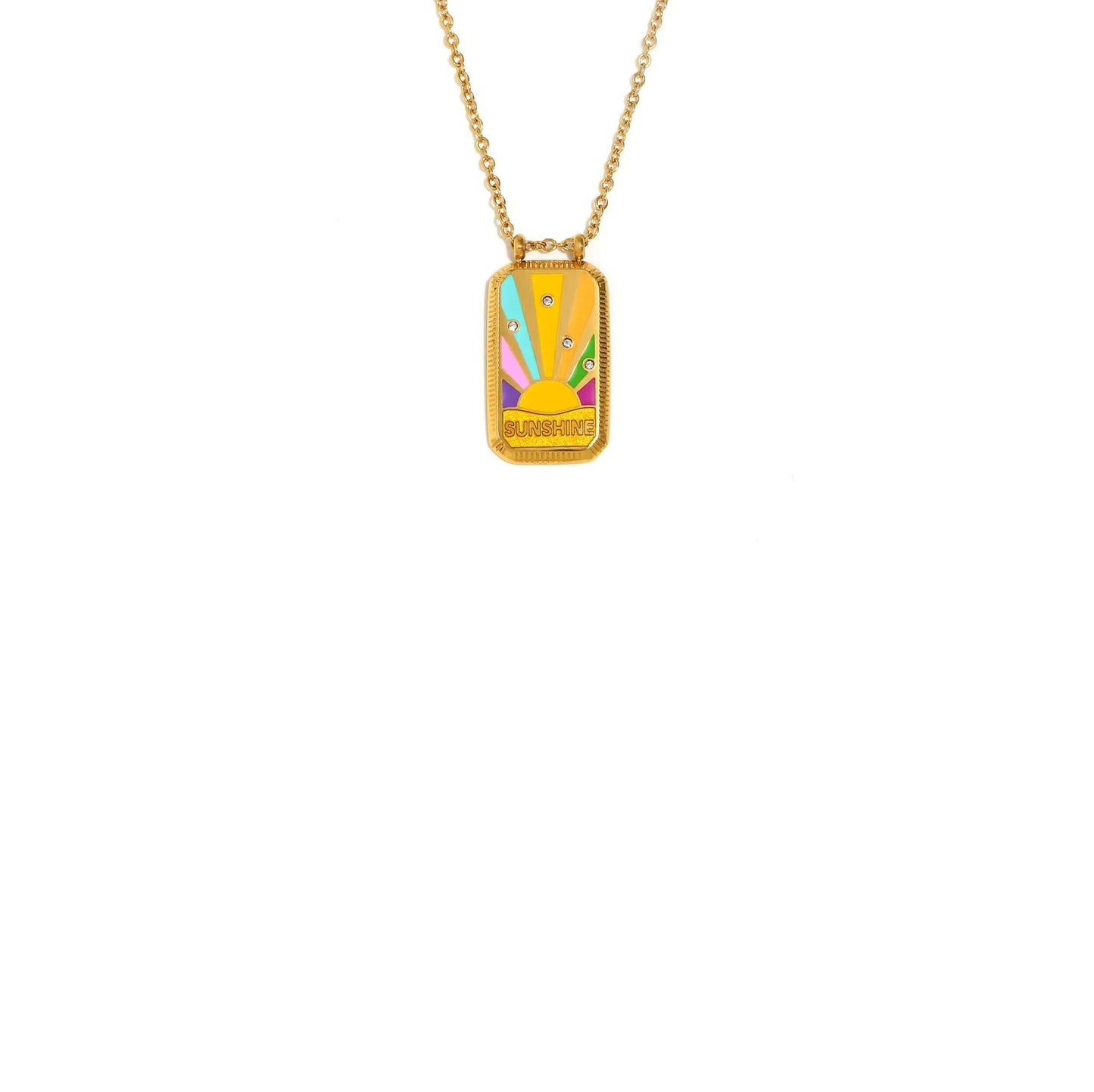 Gold Sunshine CZ tablet necklace