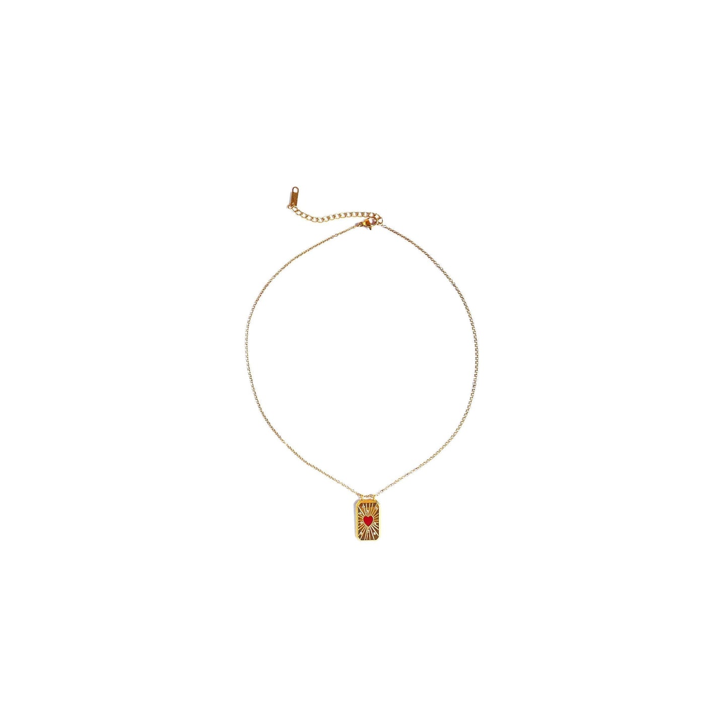 Gold red heart zircon tablet pendant on chain necklace