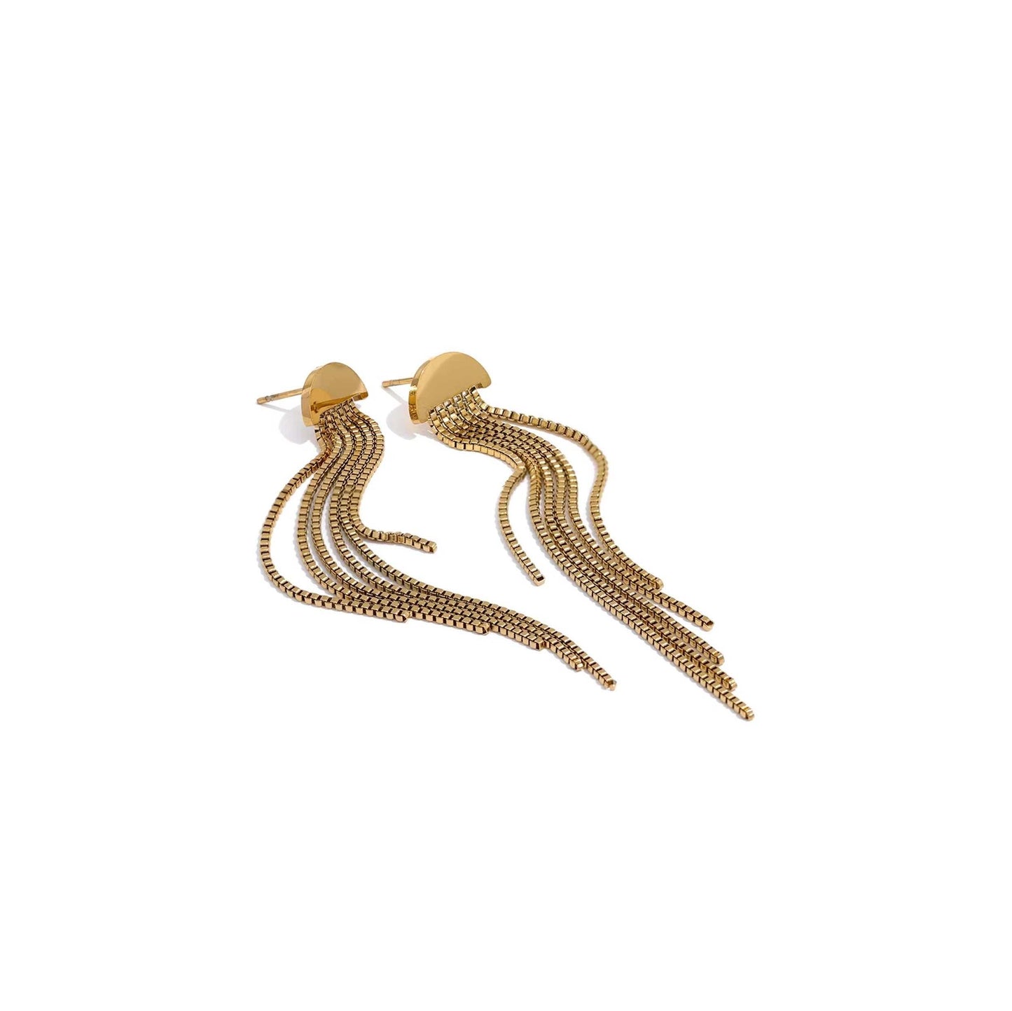 Gold Tassel Drop Earrings, elegant and playful, 75mm long, perfect for any occasion.