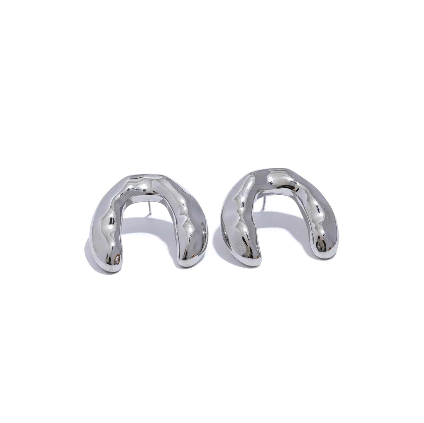Silver Molten Arch earrings with hammered design and 28mm length.