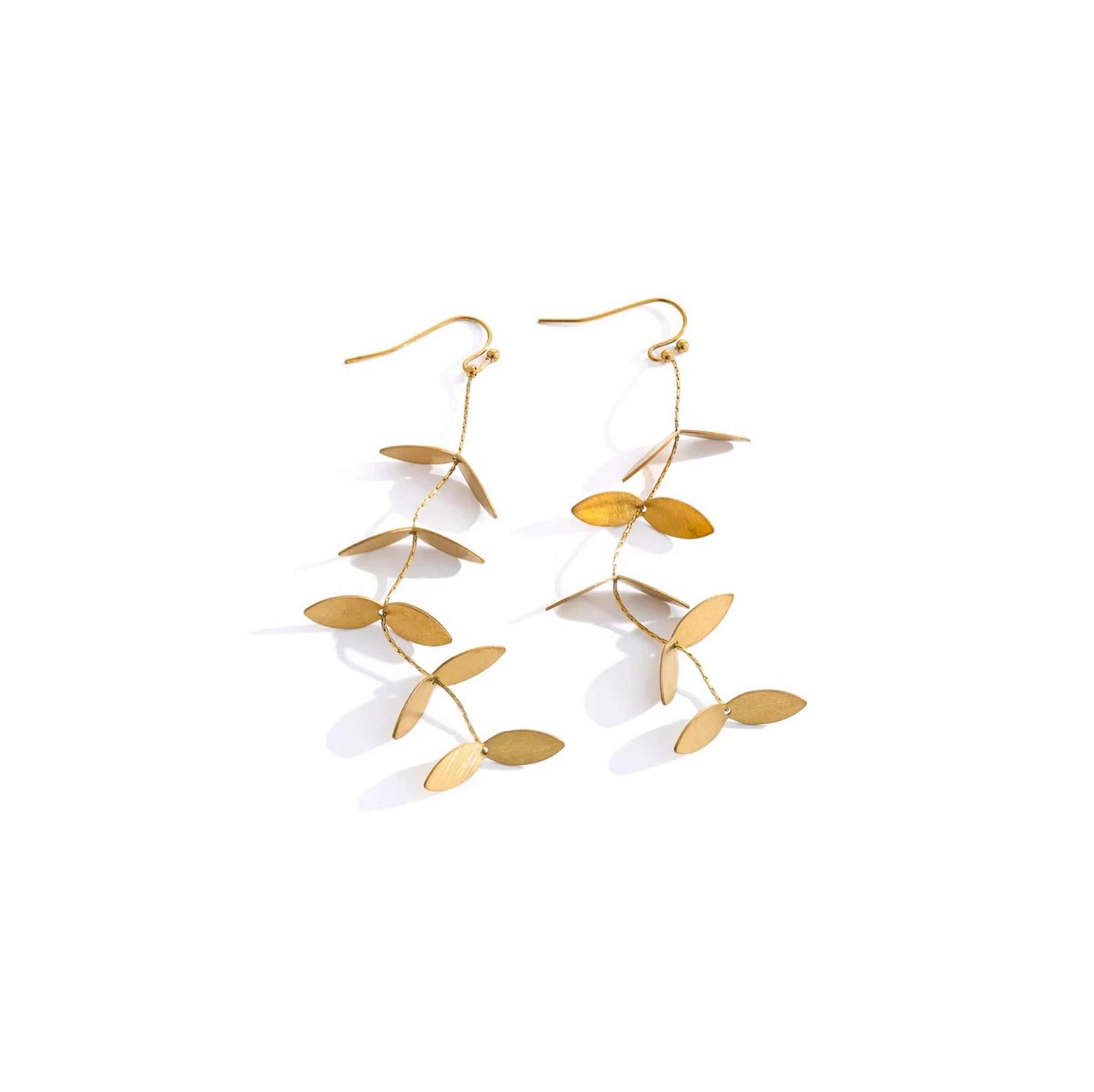 Gold Leaf Drop Earrings with delicate leaf design, perfect for any occasion, 75mm length.