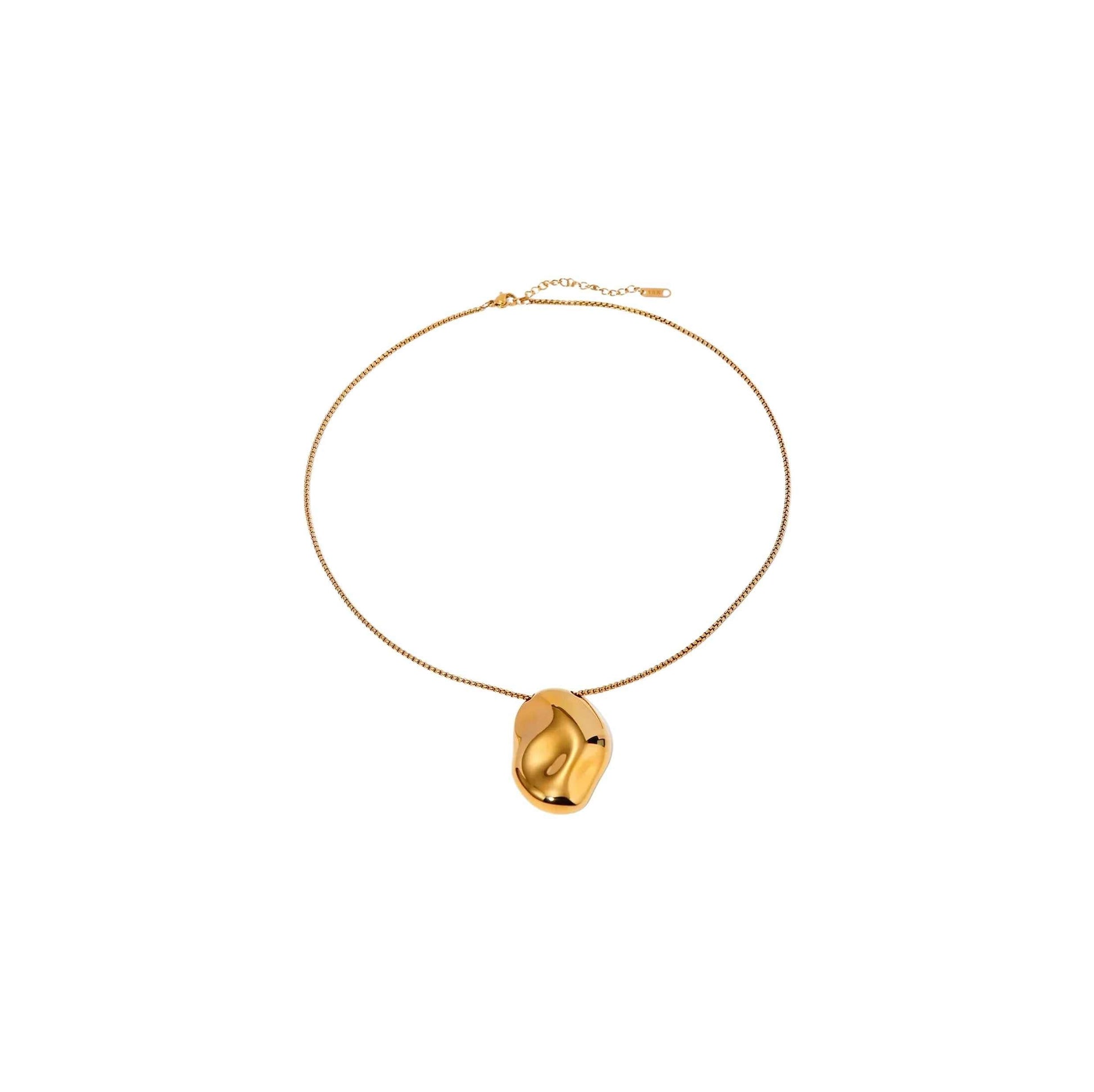 Gold Bubble Pendant Necklace with unique design on gold chain.