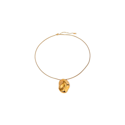 Gold Bubble Pendant Necklace with unique design on gold chain.