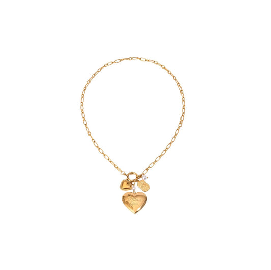 Gold North Star heart charm necklace with playful design and 45cm chain length.