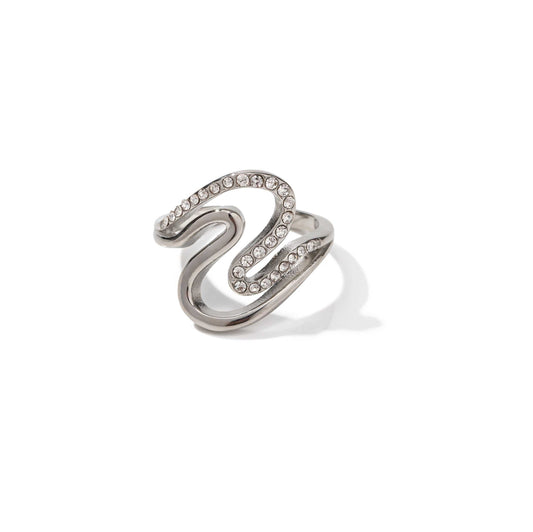 Silver CZ swirl ring with dazzling zircon stone and swirl design.