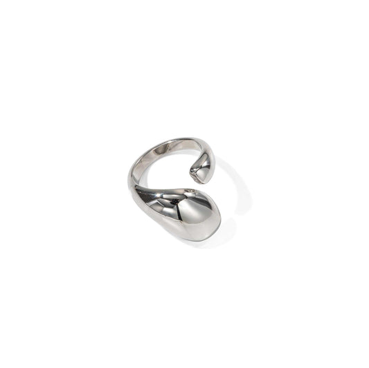 Silver Water Droplet Ring with chunky design, bold fashion statement.