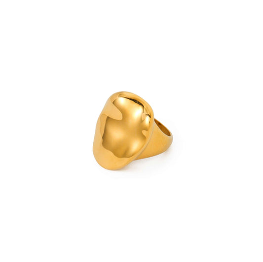 gold chunky oval ring with unique shape and playful weight