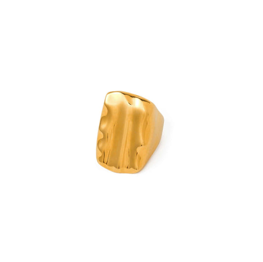 Gold Chunky Rectangle Ring with bold, rectangular shape.
