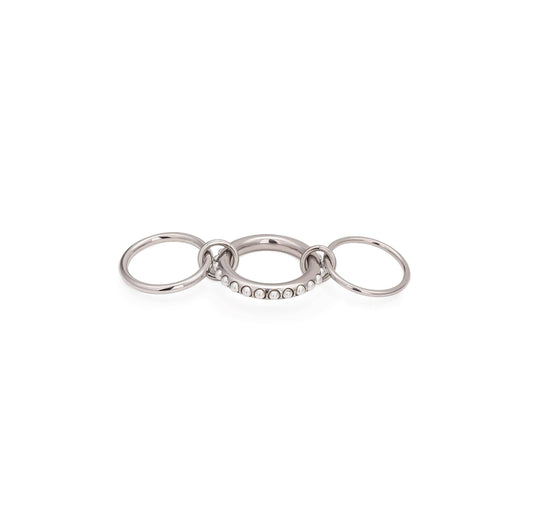 Silver Pearl Multi Layer Ring with stackable design and lustrous pearls.