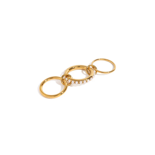 Gold Pearl Multi Layer Ring with lustrous pearls, elegant stacked design.
