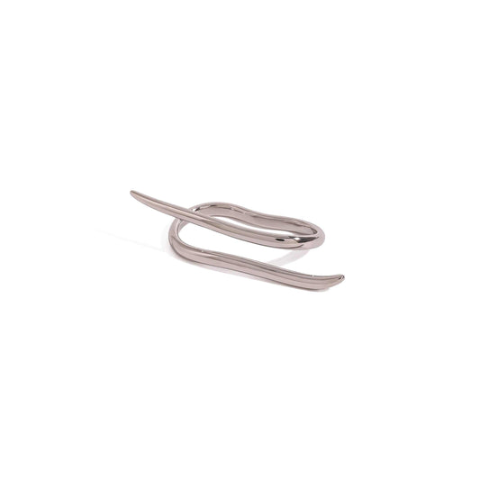 Silver Which Way two finger ring with a sleek, minimal design.