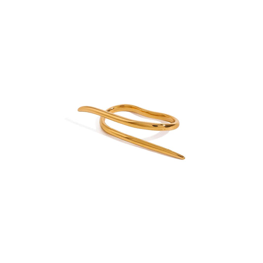 Gold which way minimalist two-finger statement ring with sleek design.