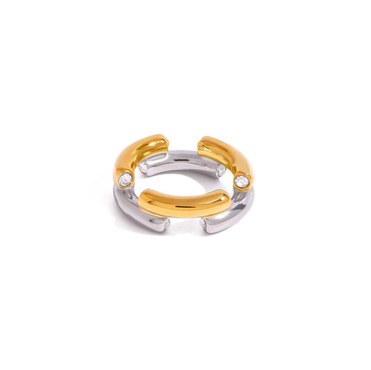Mixed Metal CZ Layered Ring with sparkling zircon stones.