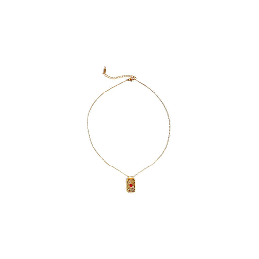 Gold red heart zircon tablet pendant on chain necklace