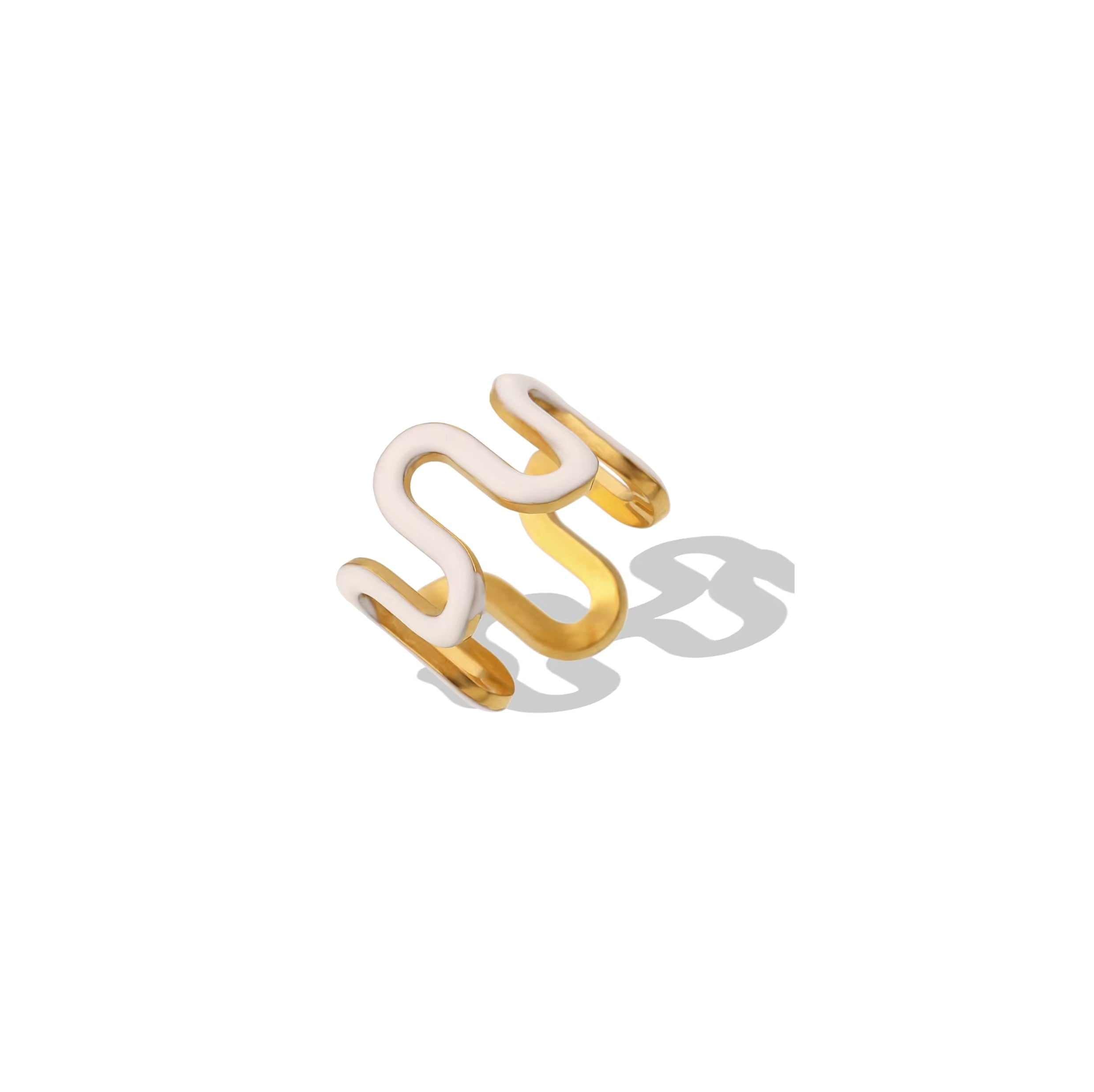 White wavy band ring with vibrant enamel and playful wave design.