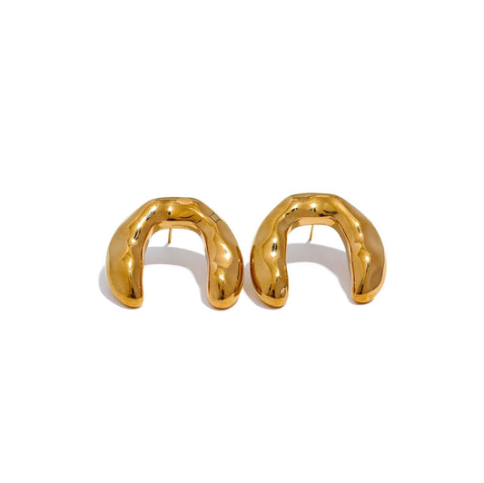 Gold Molten Arch Earrings with unique molten arch design, 28mm in length.