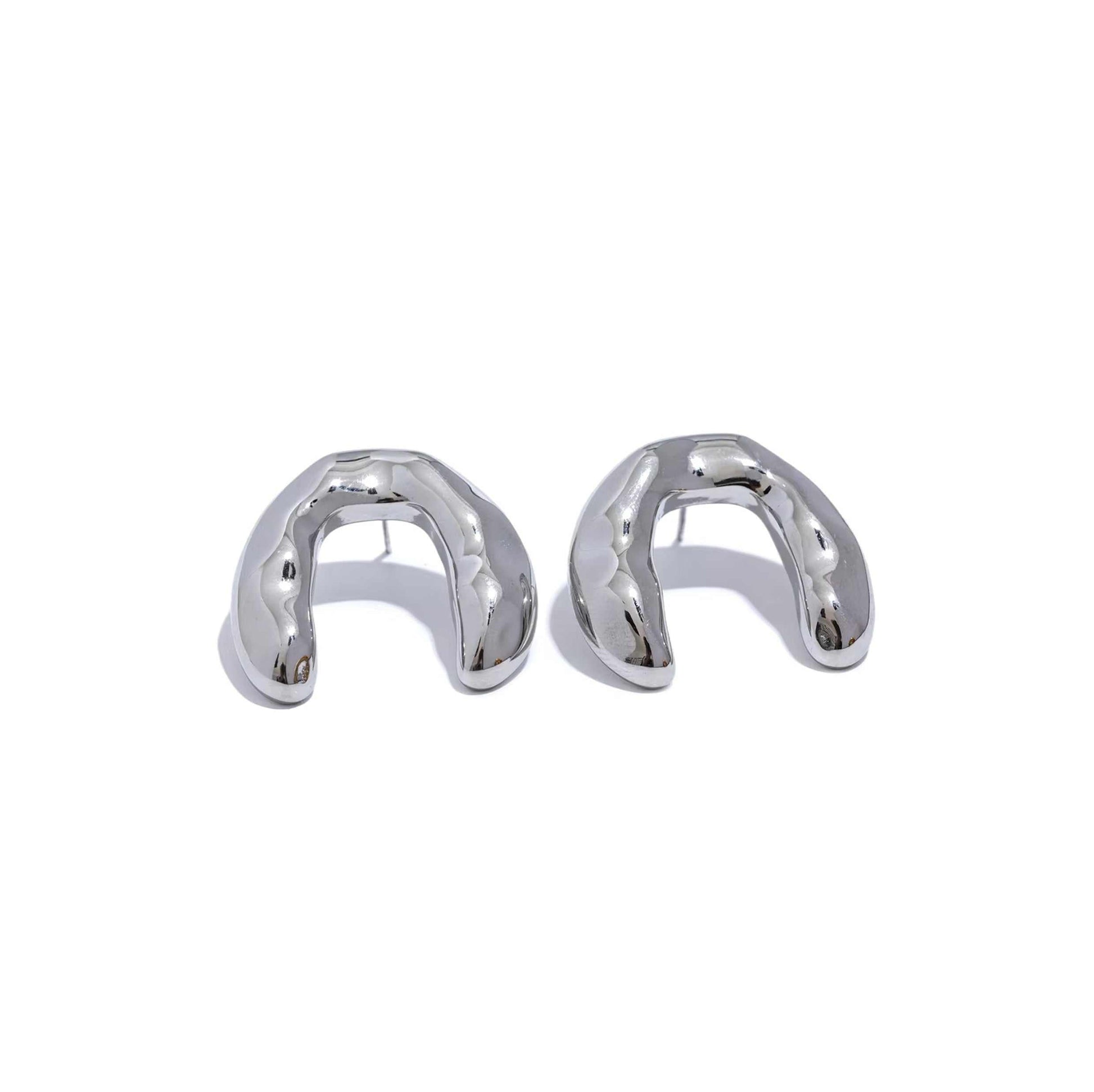 Silver Molten Arch earrings with hammered design and 28mm length.