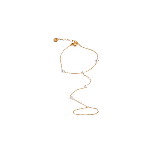 Gold CZ hand chain with zircon gem, 160mm in length, elegant design.